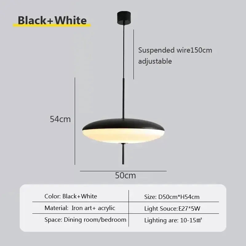 Simples Market Nordic LED Pendant Light, Flying Saucer design, black and white, iron art + acrylic, 50cm diameter