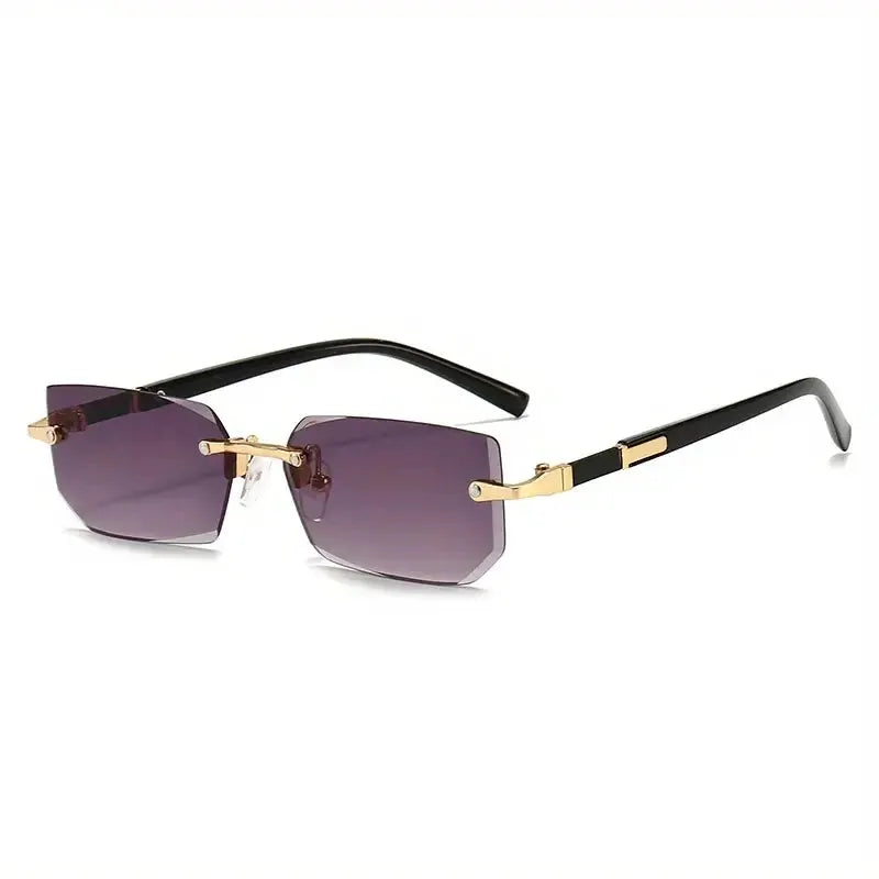 AuraSun Rimless Rectangle Sunglasses Unisex Small Square Shades For Women And Men Ideal For Summer Travel