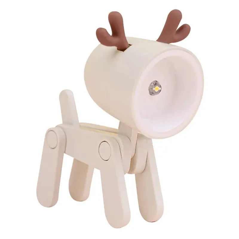 Simples Market mini LED night light; folding deer-shaped desk lamp with adjustable joints, white body and brown antlers.