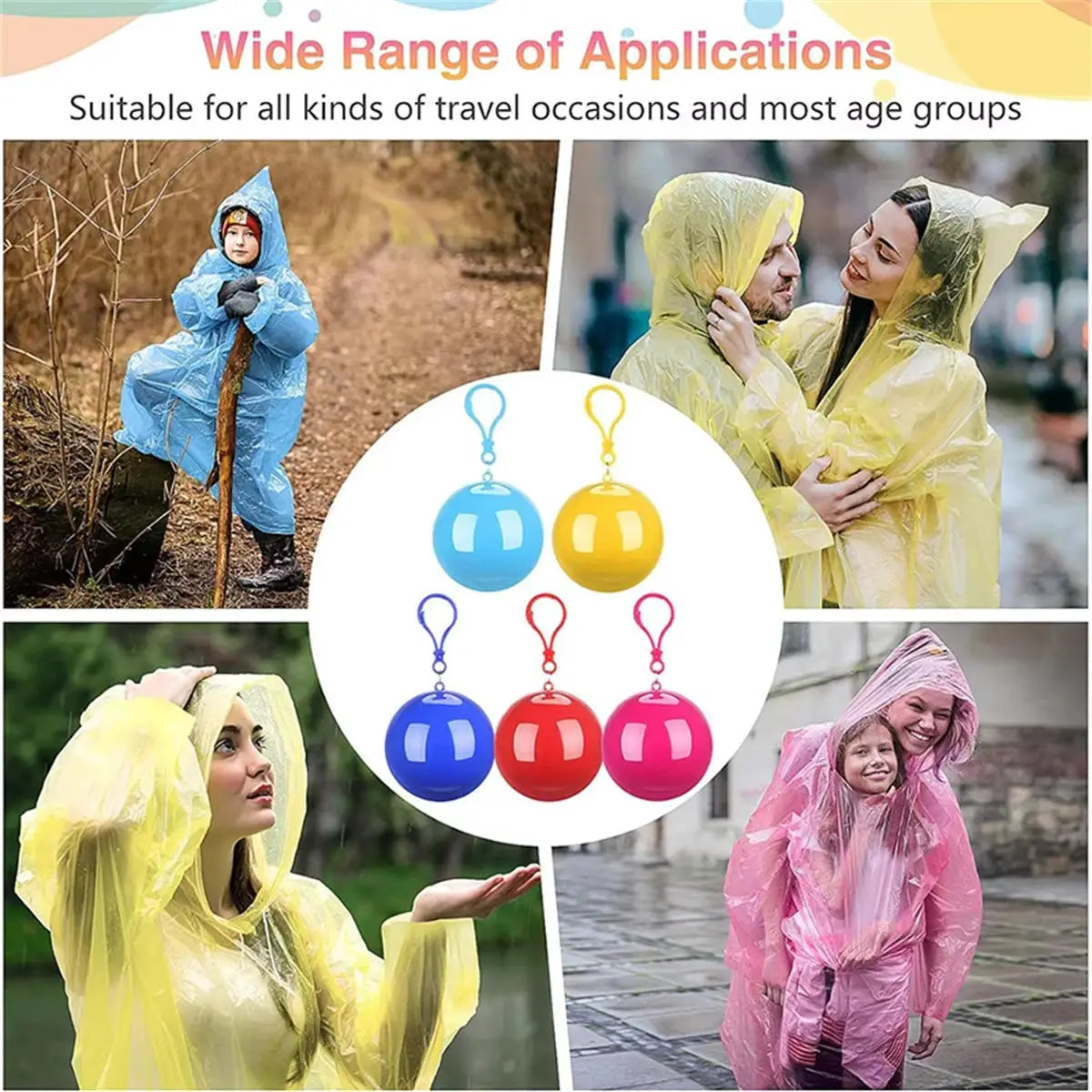 Mini Portable Raincoat Ball Colorful Disposable Thickened Rain Poncho Emergency Waterproof Rainwear Cape Keyring