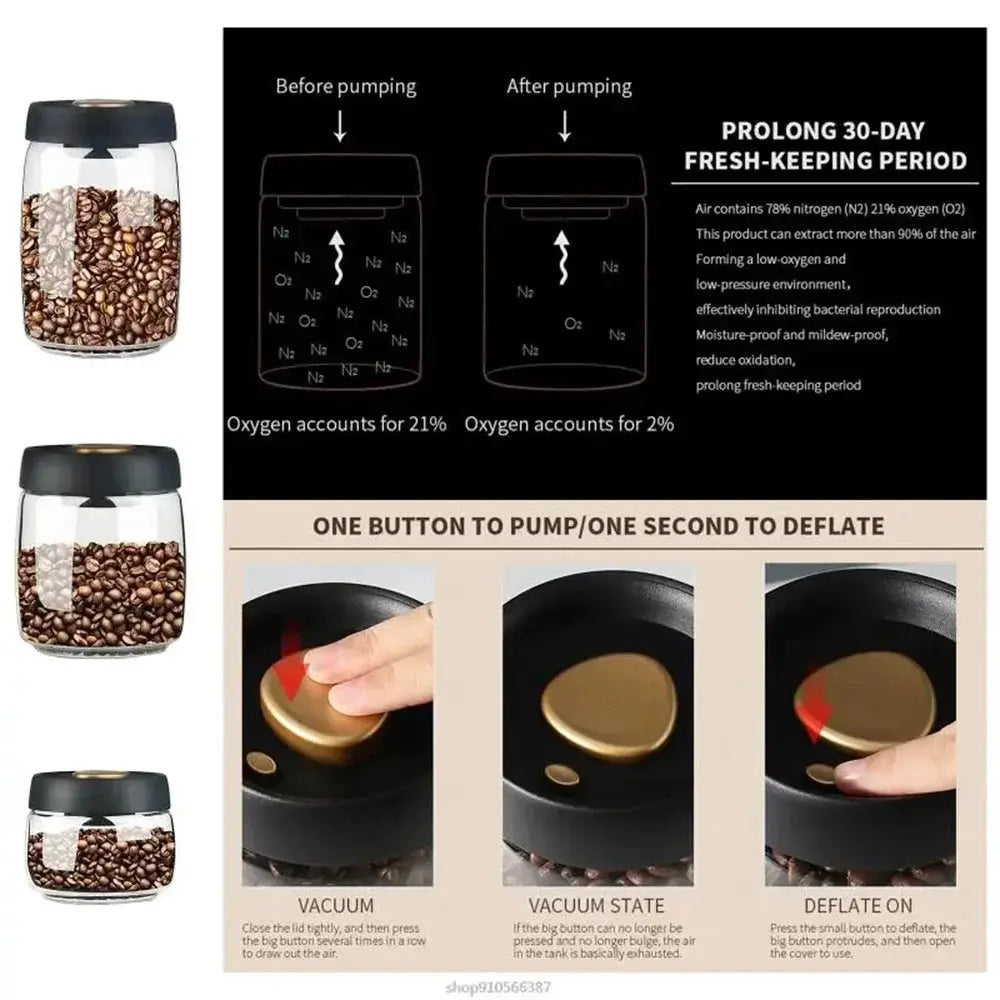 Coffee Beans Vacuum Sealed Glass Food Storage Jars Airtight Container Moisture Proof Odor Resistant Kitchen Organizer
