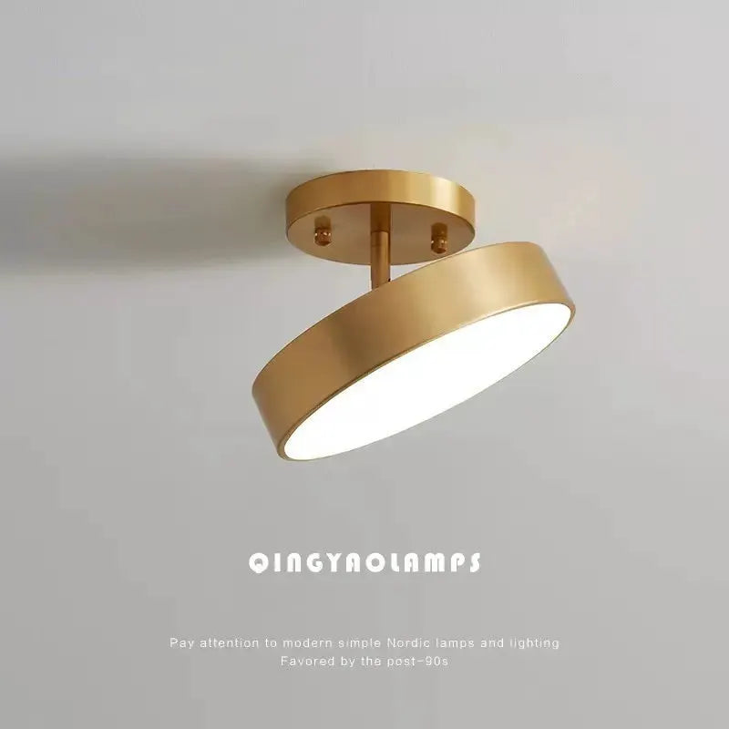 Copper gold round LED ceiling light, Nordic style for bedroom or living room, by QINGYNO LAMPS