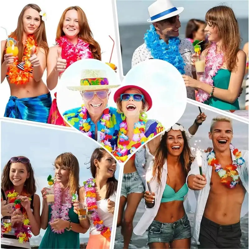 Hawaiian Flower Lei Garland 10 20 50 Pcs Artificial Wreath Necklace for Luau Party Summer Birthday Wedding Decorations