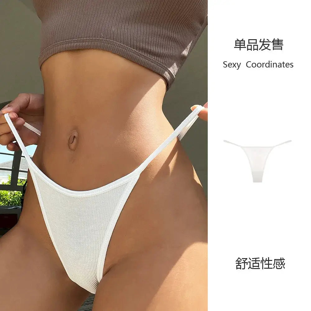 SP&CITY white thong underwear, low-rise with thin side straps in cotton seamless fabric by Simples Market