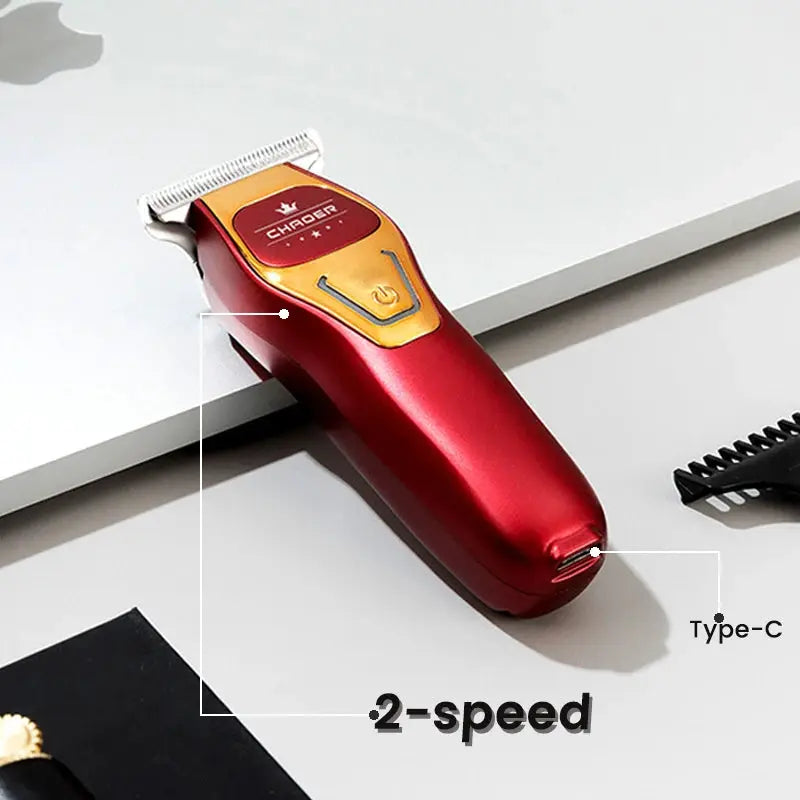 Simples Market professional hair trimmer, red cordless clipper with gold head, 2-speed Type-C rechargeable