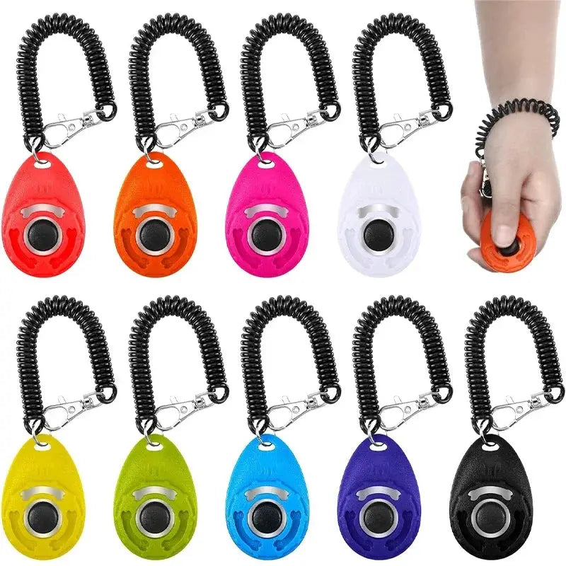 Simples Market adjustable dog training clicker set of 10 with wrist strap and keychain in assorted colors