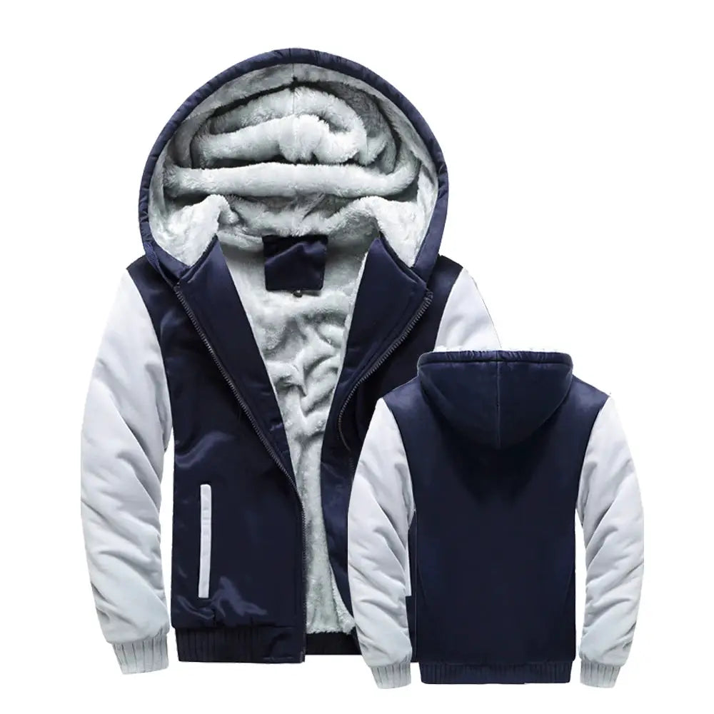 Winter jacket for men, navy and light gray fleece-lined zip hooded outerwear by Simples Market
