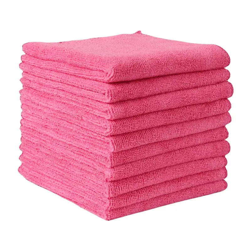 Pink microfiber car cleaning towels, double-layer, quick-drying for windows and mirrors, stacked