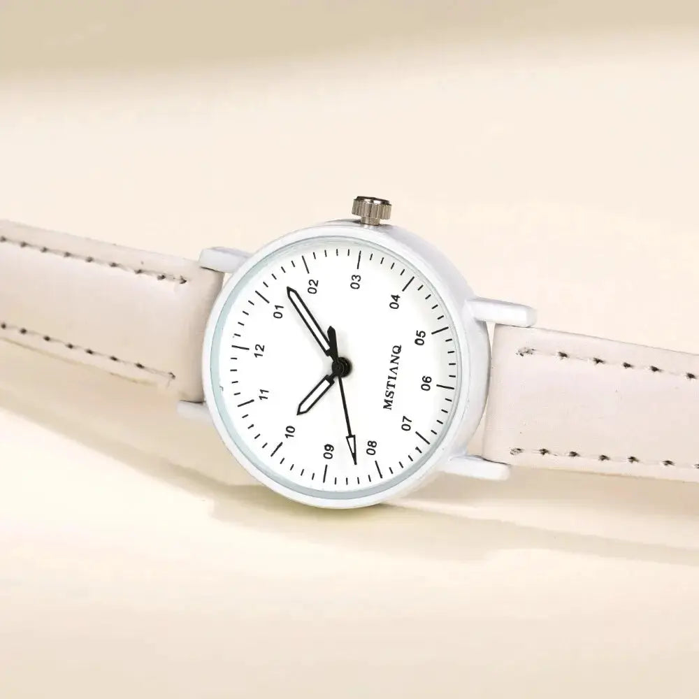 Girls' watch by MSTING with white strap and round dial, black hands