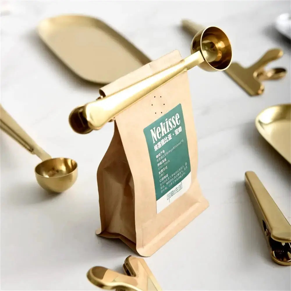 Two In One Stainless Steel Measuring Coffee Scoop With Sealing Clip For Coffee Grounds Tea Leaves And Milk Powder