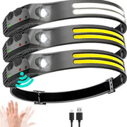 TrailTech Rechargeable LED Headlamp With Built In Battery 6 Modes Motion Sensor COB Sensor Waterproof