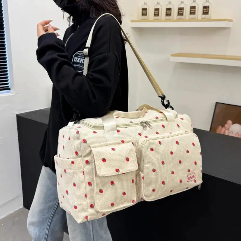 Corduroy Travel Tote Duffle Bag with Shoe Compartment - Simples Market