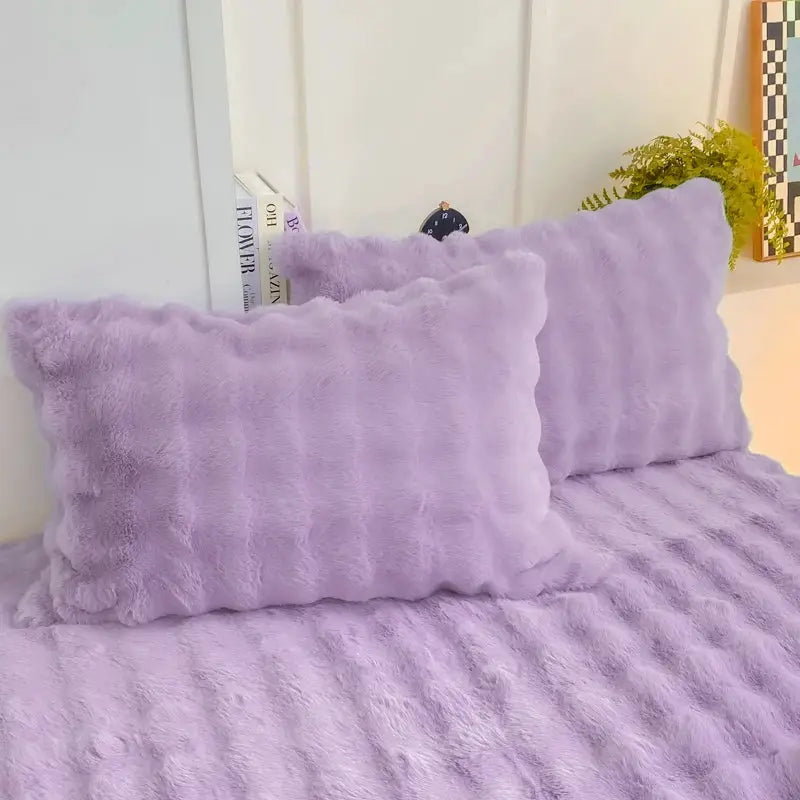 2pc lavender fluffy plush pillowcase set 48x74cm Simples Market