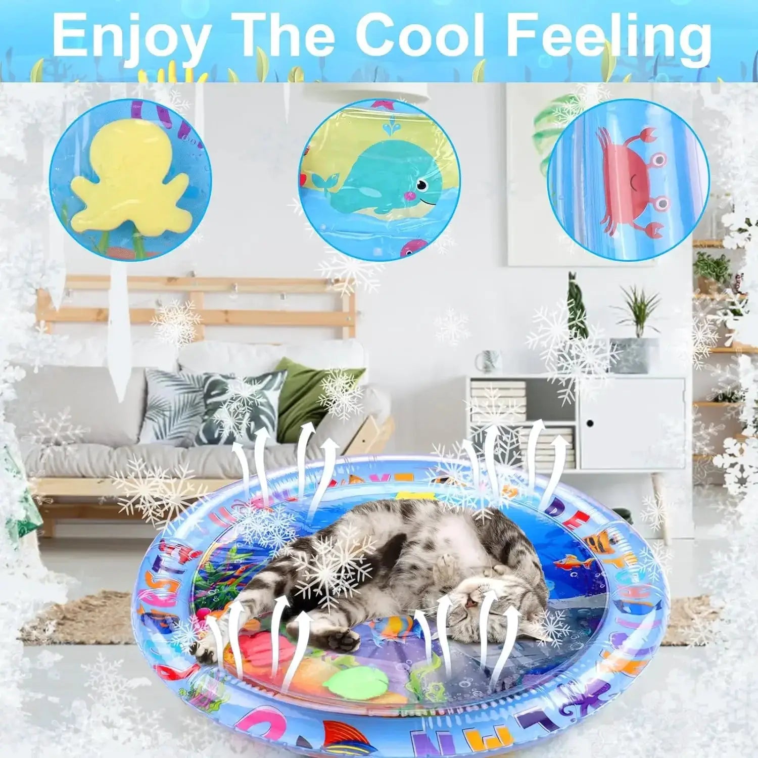 Water Sensory Play Mat Thickened Inflatable Pet Water Mat For Cats And Dogs With Ocean Theme And Fish Design