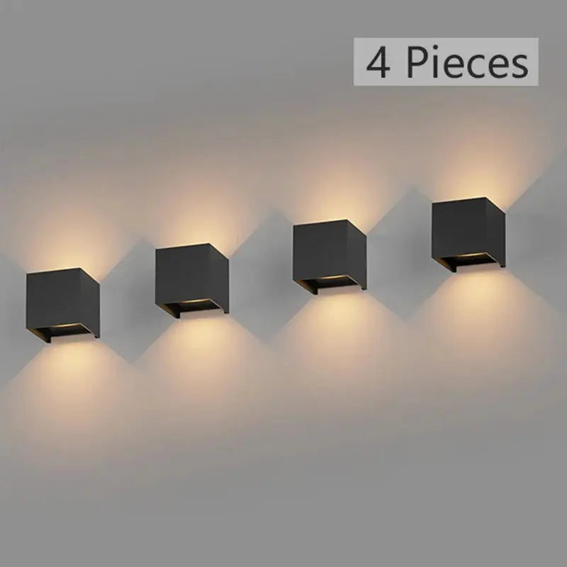 MARPOU LED wall light 4pcs set by Simples Market, cube IP65 waterproof surface-mounted outdoor/indoor up-down lighting