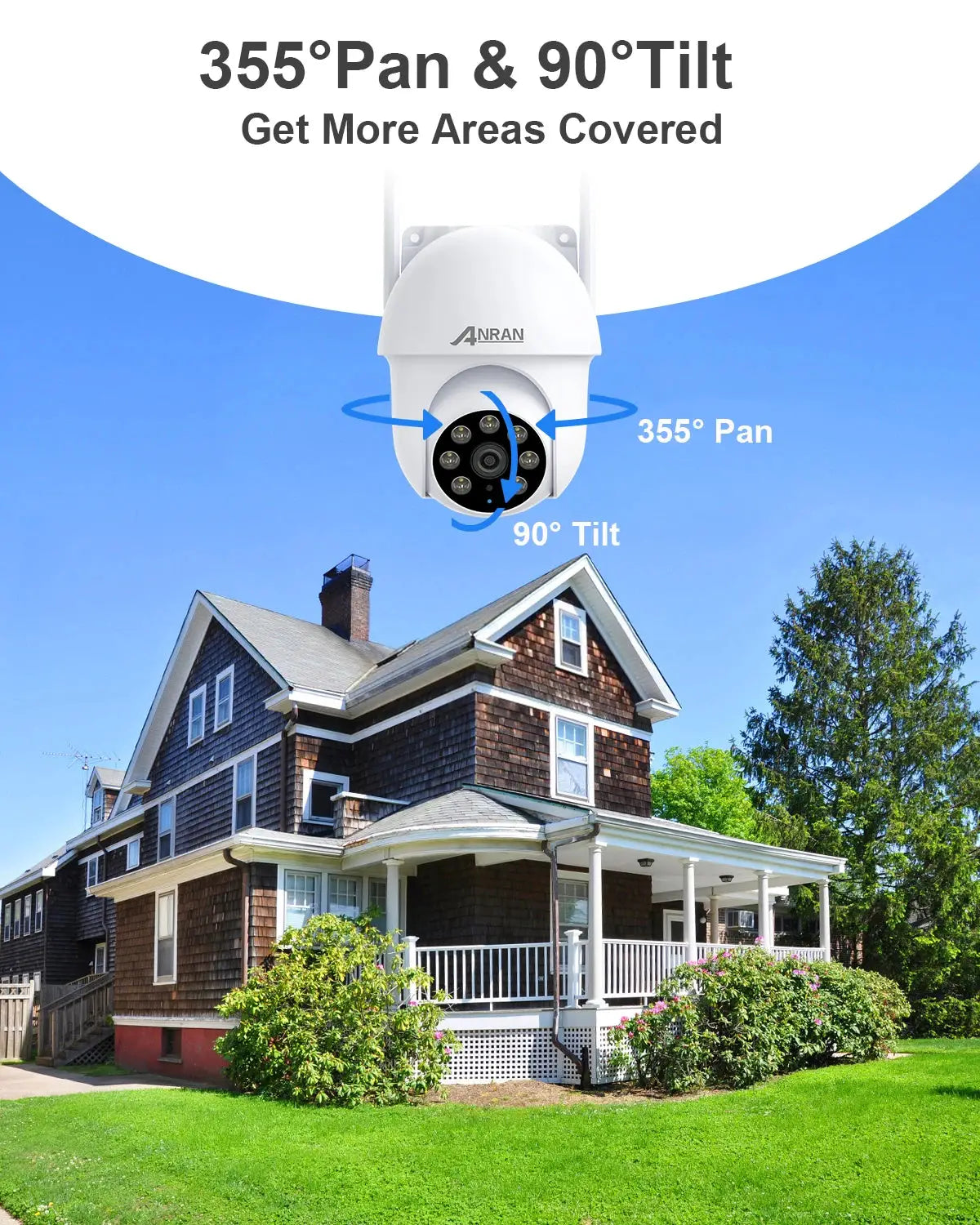 ANRAN 5MP wired security camera, white dome with 355° pan and 90° tilt for home security