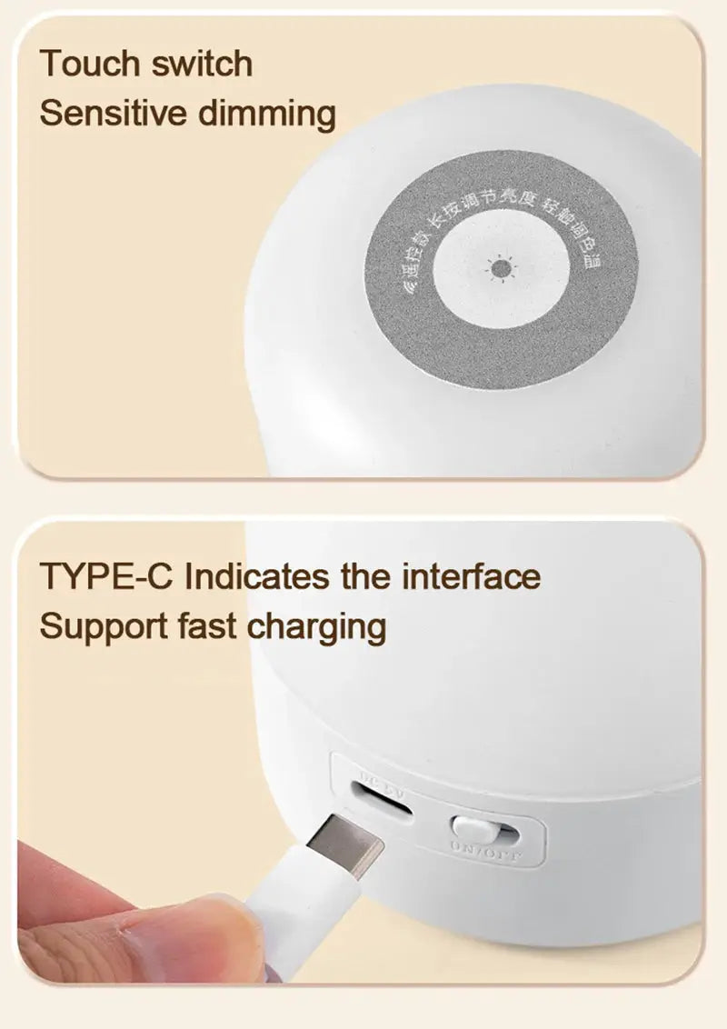 LED night light by Simples Market, white bedside lamp with touch dimming and USB-C charging port