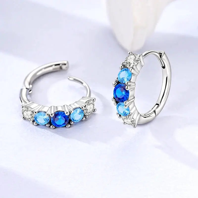 Original 925 Sterling Silver Blue Zirconium Butterfly Hoop Earrings For Women Colored Fine Jewelry Party Earrings
