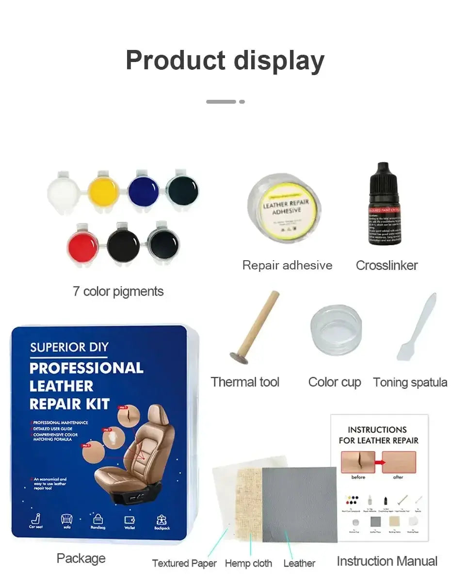 Simples Market Professional Liquid Leather Repair Kit with 7 pigments, adhesive and tools