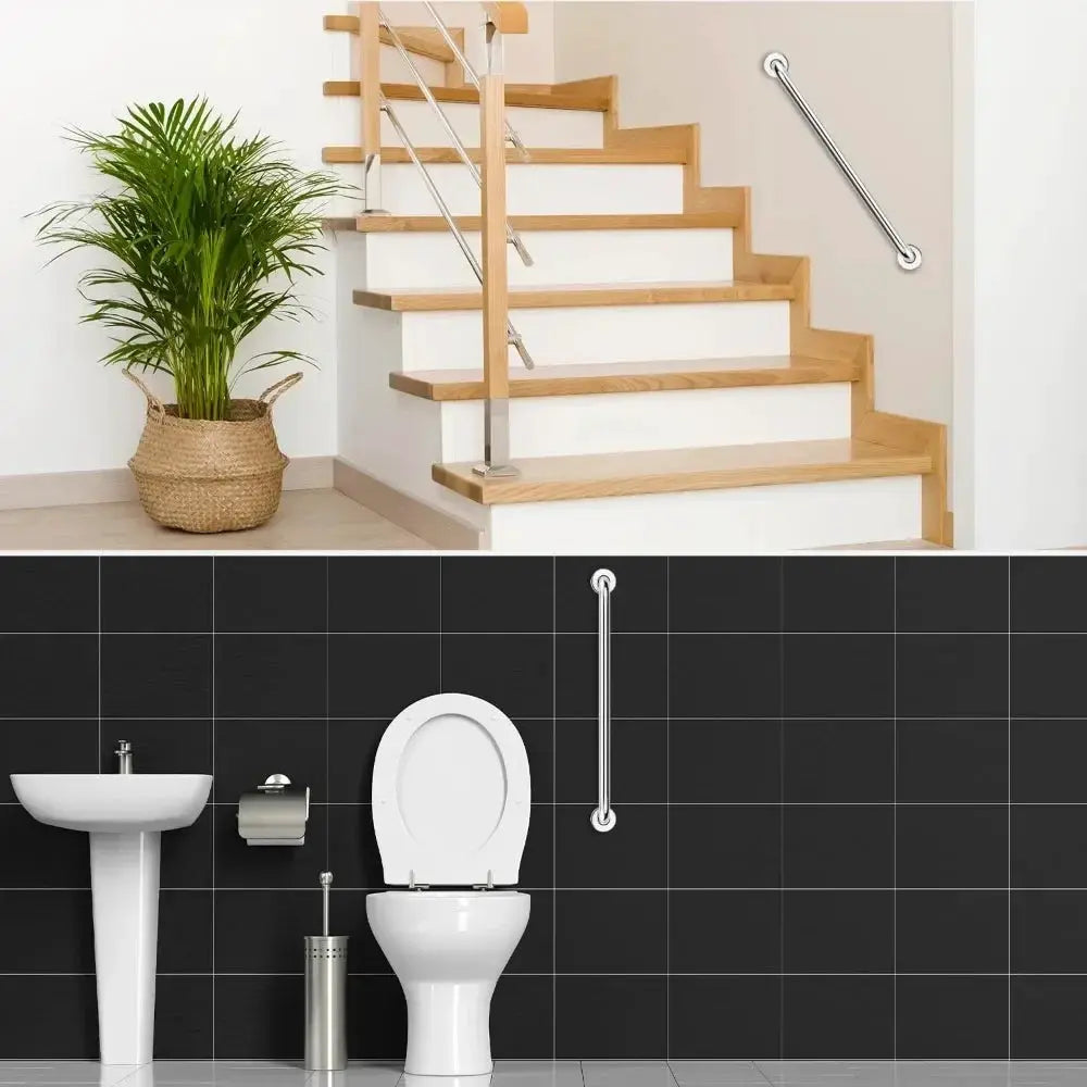 Stainless steel grab bars by Simples Market; two anti-slip wall-mounted handrails for bathroom and stairs