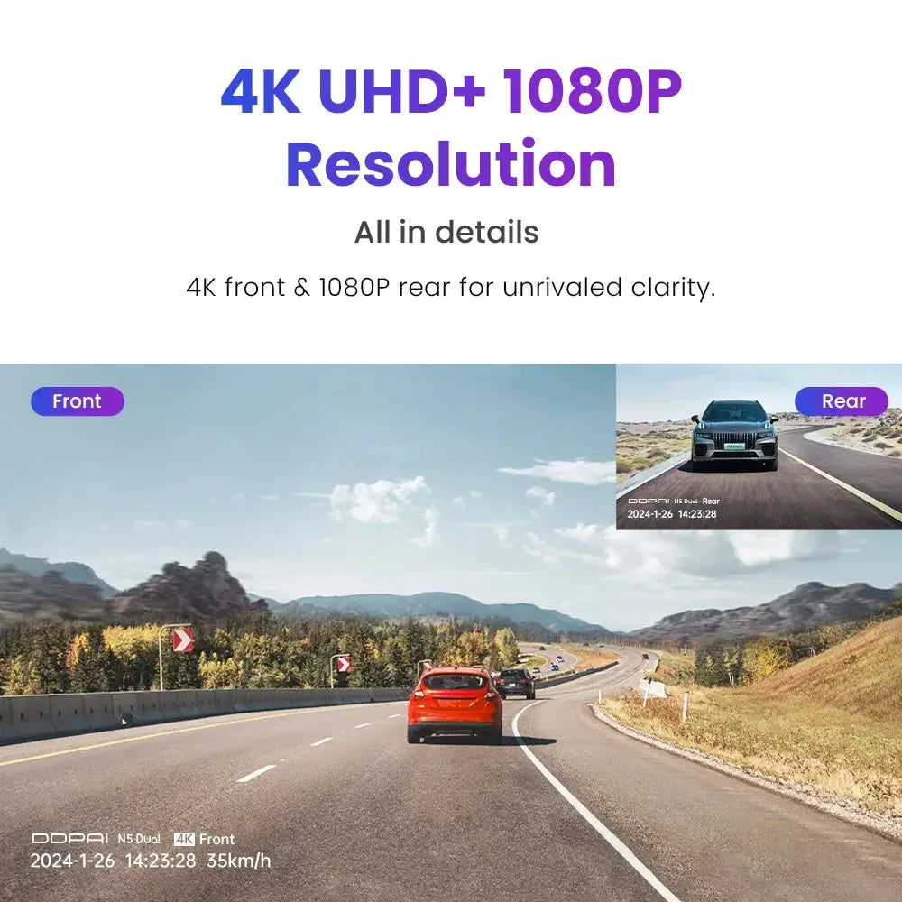 Simples Market DDPAI N5 dual 4K HDR dash cam with front and rear cameras, AI NightVIS, WiFi 6, GPS.
