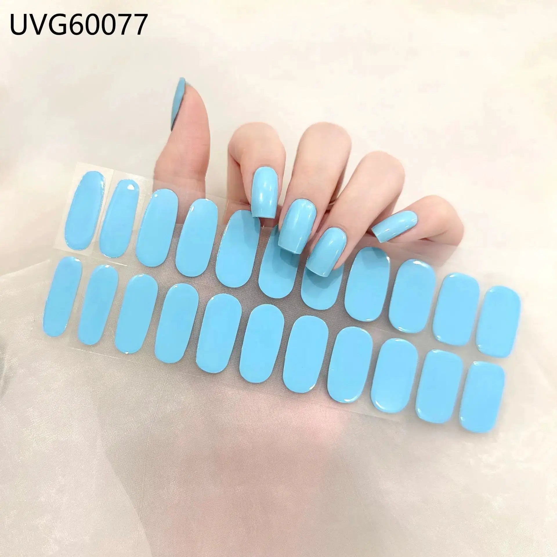 Gel nail wrap strips in blue for full-cover manicure (16/20/22 tips); DIY, waterproof, long-lasting