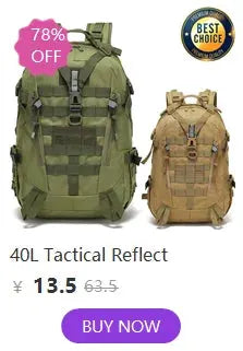 Backpacks by Simples Market; two 40L tactical bags in green and tan with MOLLE webbing and hanging straps.