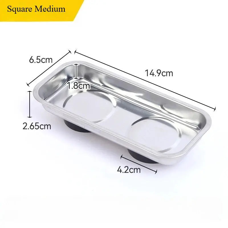 Simples Market magnetic stainless steel tray; rectangular metal bowl with magnetic bases for easy access.