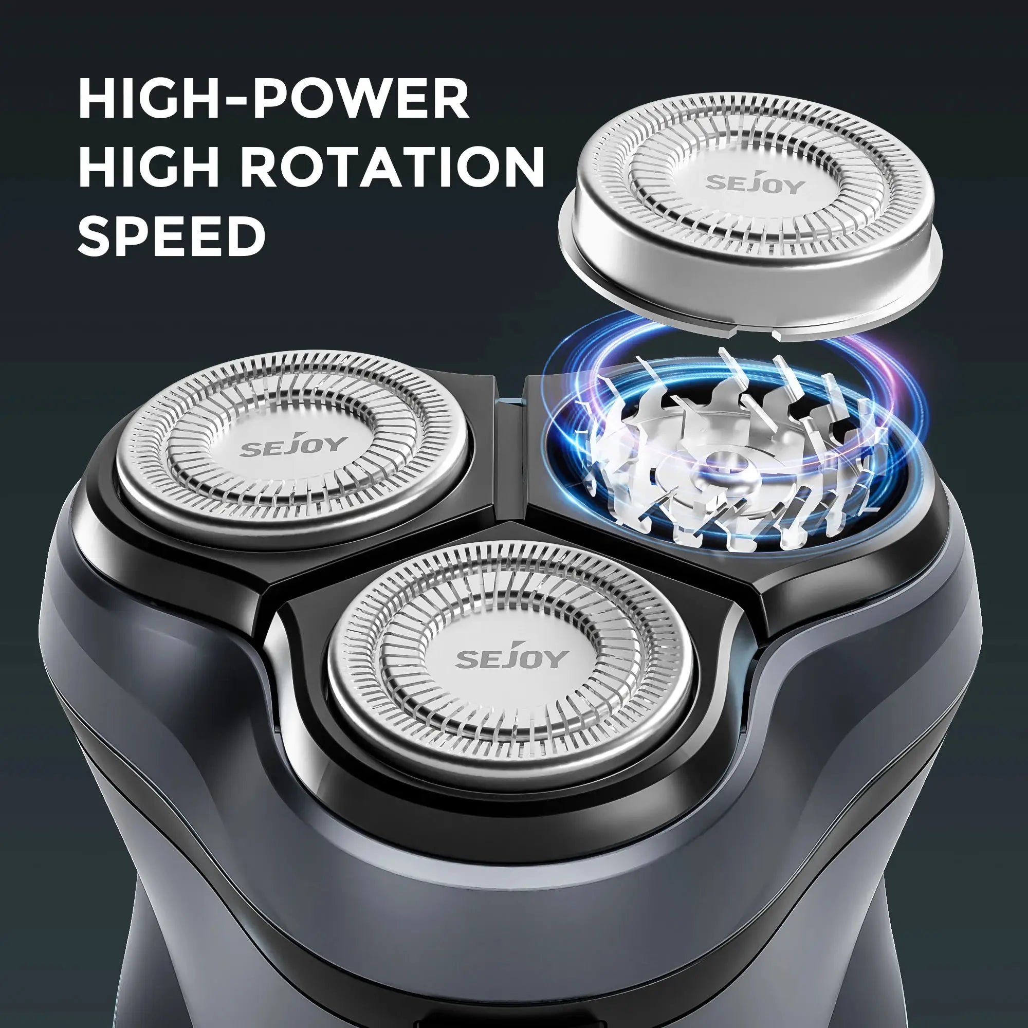 Sejoy electric rotary shaver heads, silver multi‑blade blades for a men's rechargeable razor