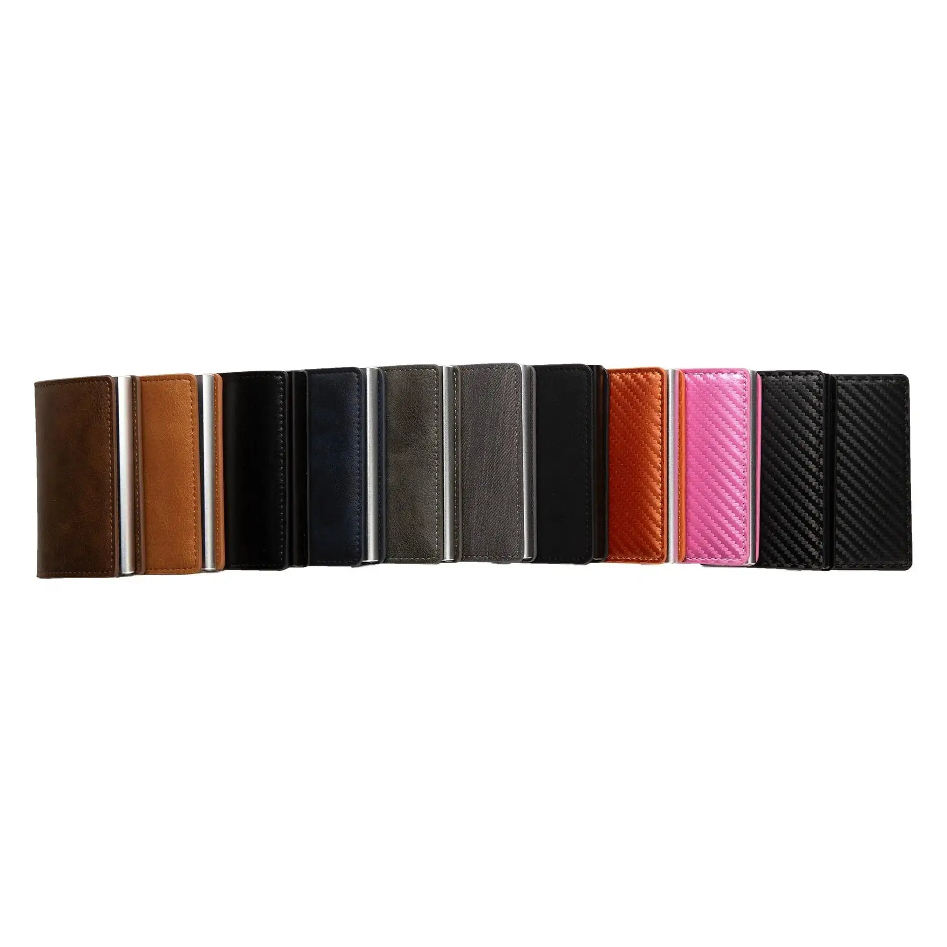 Anti-theft RFID minimalist wallet set of PU leather card holders in assorted colors.