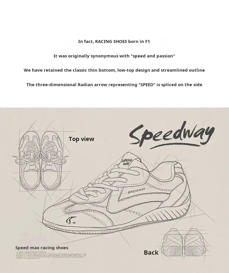 Maden Unisex Fall Vintage Patchwork Racing Shoes Speedway blueprint sketch showing top view