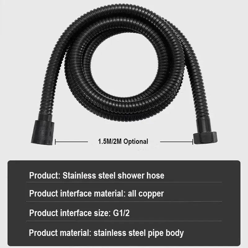 Simples Market stainless steel shower hose, black/silver, 1.5/2m optional length