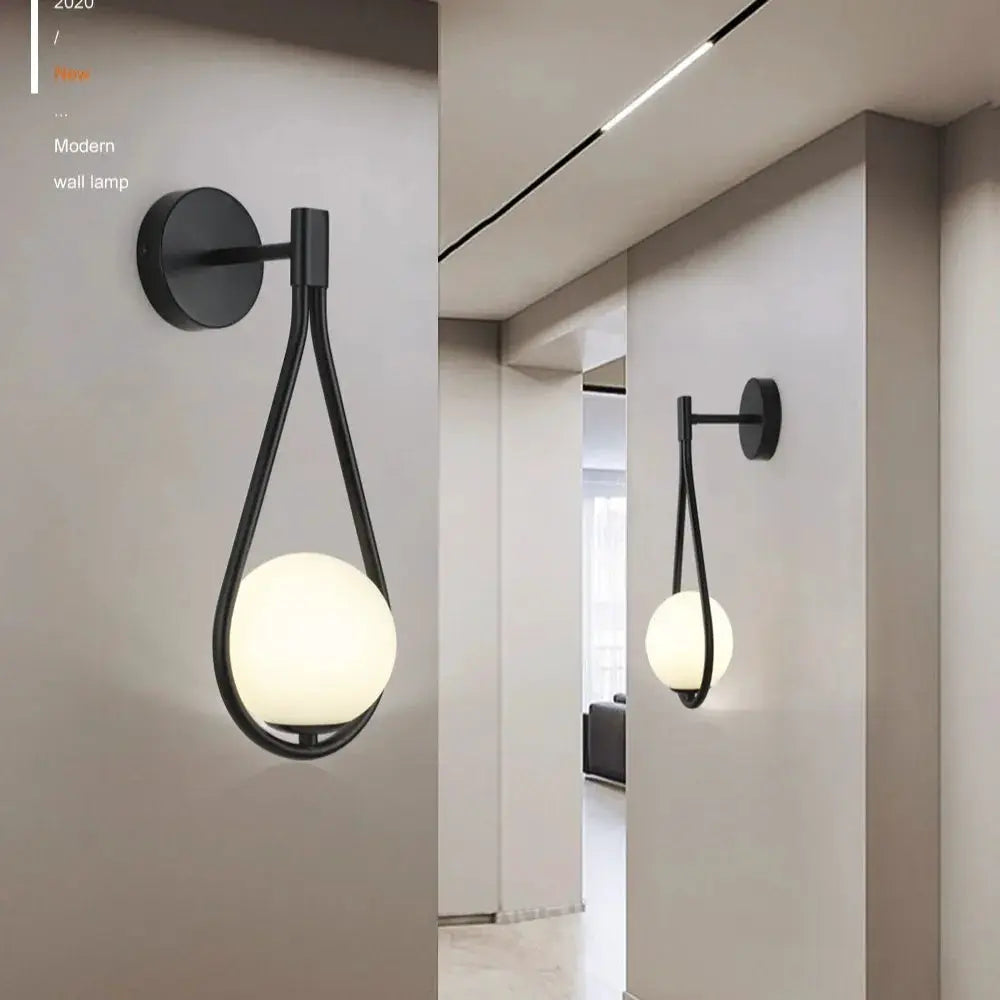 LED wall lamp, Nordic glass ball, black metal, modern minimalist 2 units, Simples Market