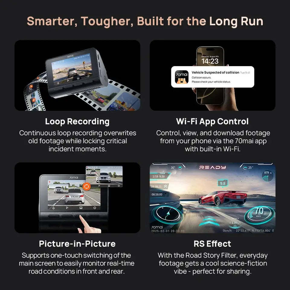70mai Dash Cam 4K A810S HDR car camera with Wi-Fi 6 and GPS