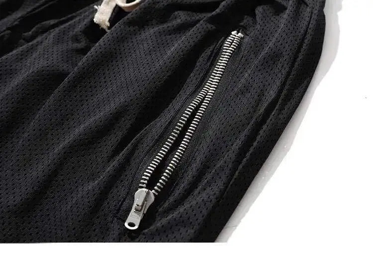 Men's sports basketball shorts by Simples Market in black mesh quick-dry breathable fabric with side zipper pocket