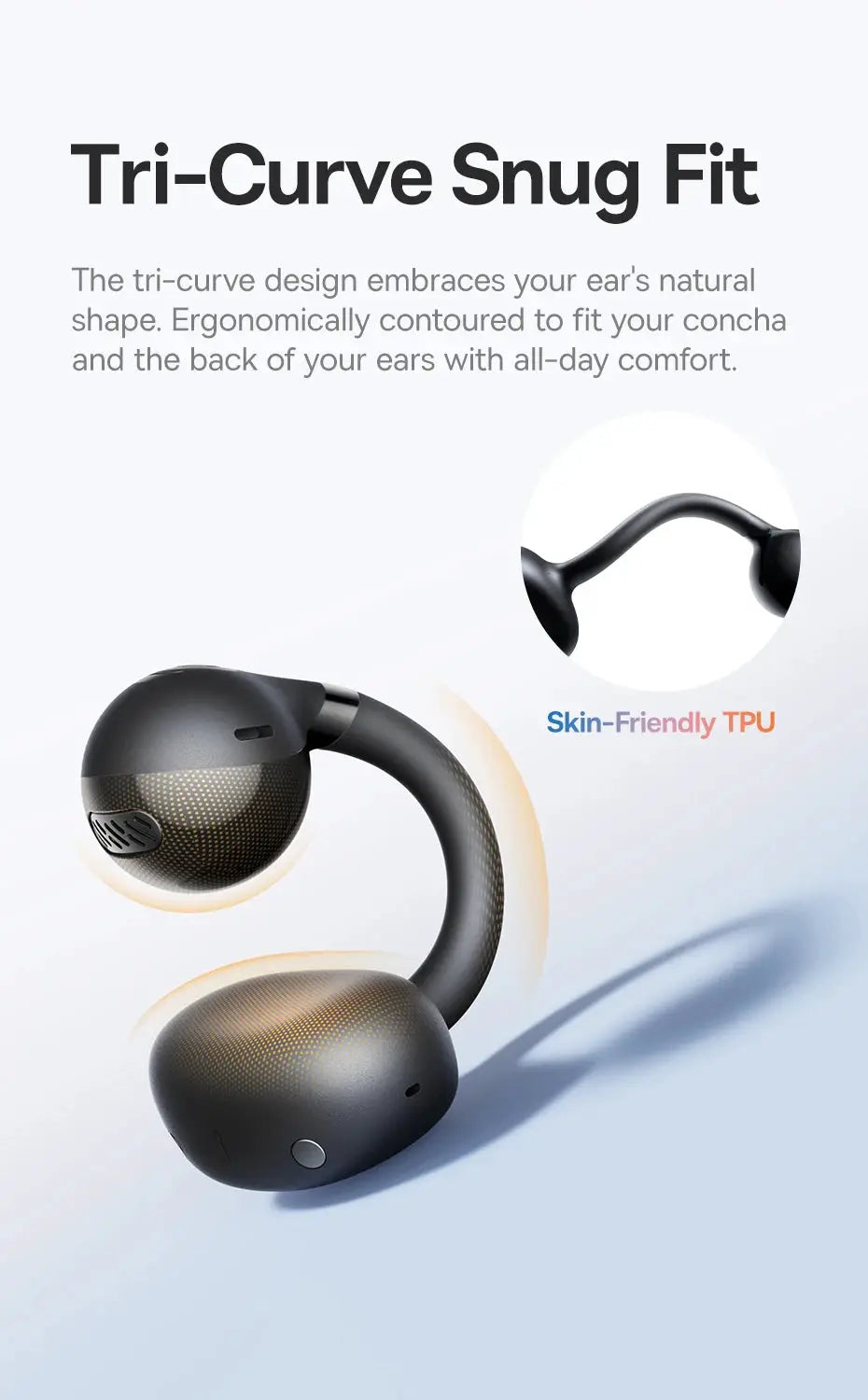 Baseus BC1 ear-clip open-ear wireless earbuds, black TPU skin-friendly finish