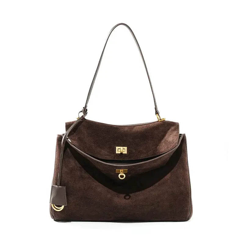 Luxora Autumn Winter Womens Suede Genuine Leather Shoulder Tote Bag Large Capacity Designer Handbag