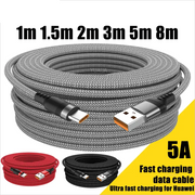 USB-C braided charging cable by Simples Market, 5A fast-charge, lengths 1m–8m in red, black and gray
