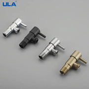 Set of four ULA single cold water angle valves for bidet faucets in silver, black, chrome, and brass finishes.