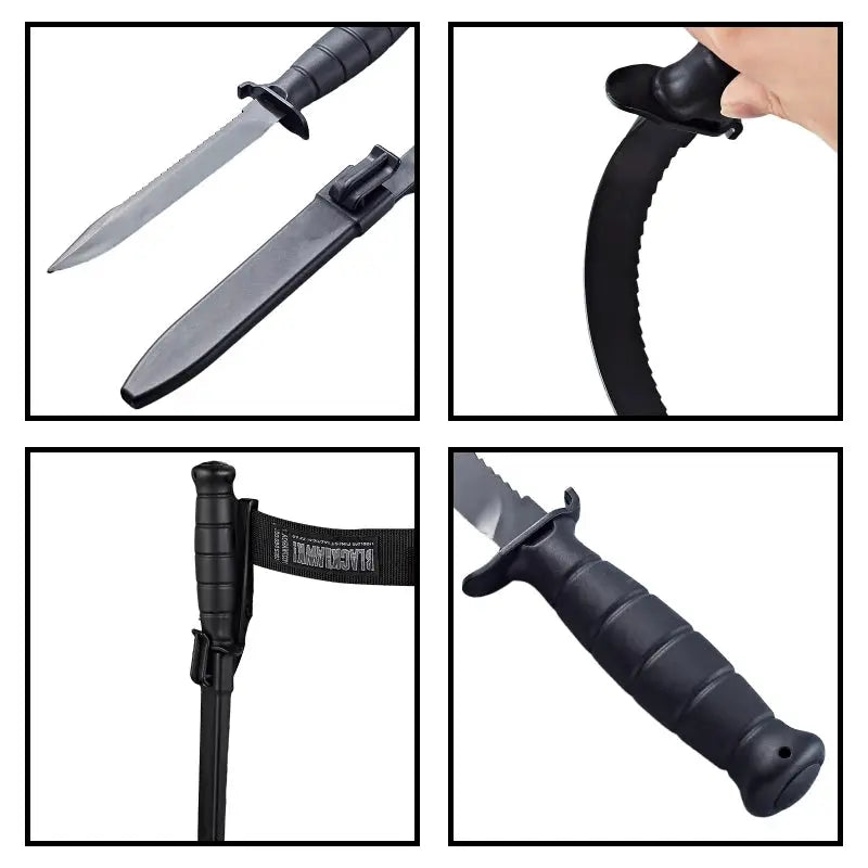 zlang training fixed-blade combat knife with ABS handle and TPE soft rubber blade, includes sheath and BlackHawk strap