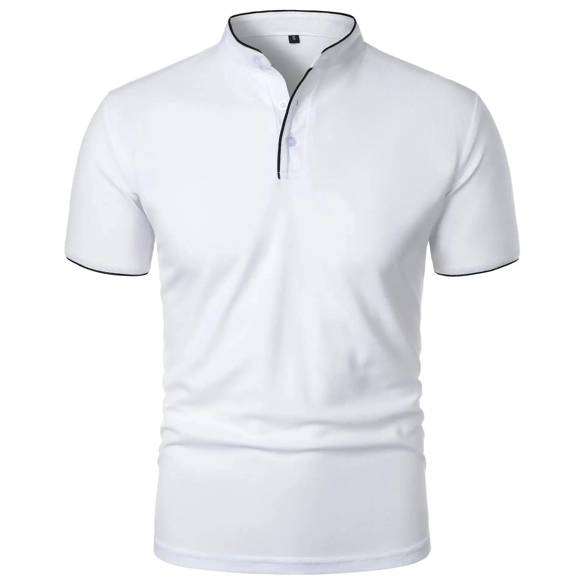 Summer Men Short Sleeve Collared Polo Shirt Breathable Solid Color Casual Loose Fit Splice Top