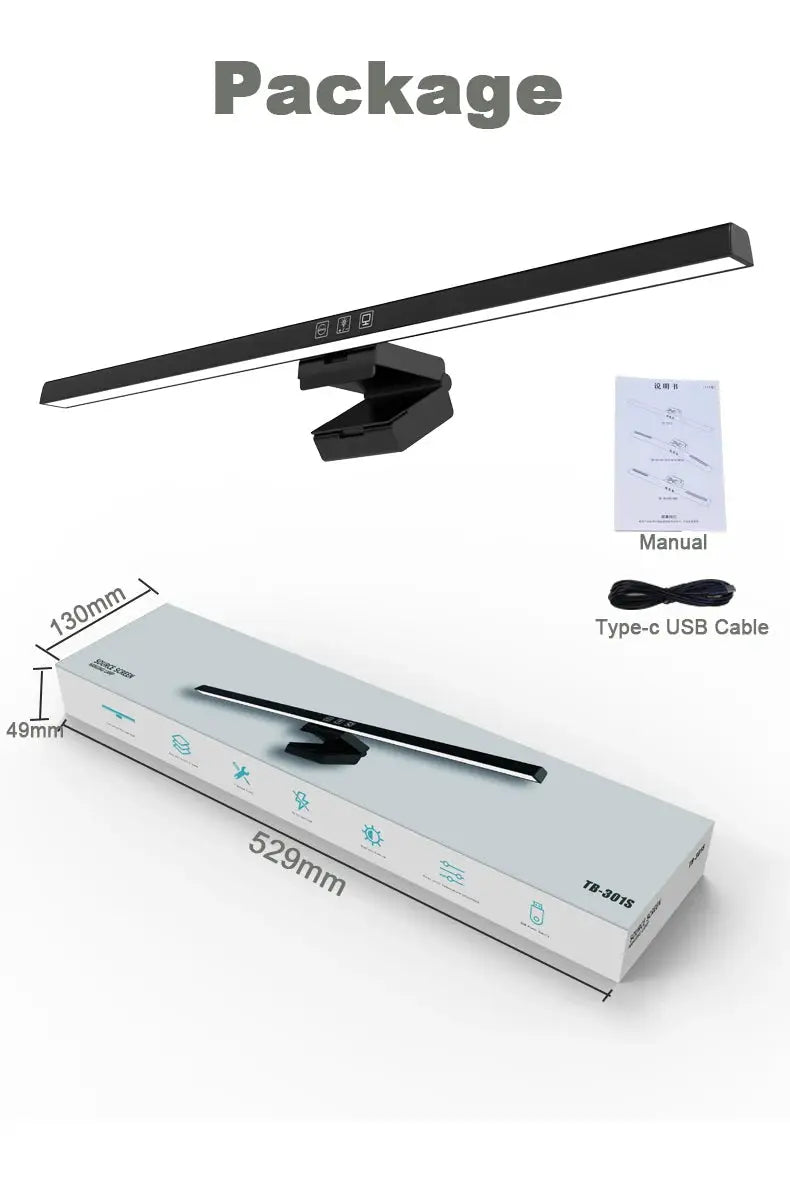 50cm monitor light bar by Simples Market in black with stepless dimming USB lamp on mounting arm includes USB-C cord
