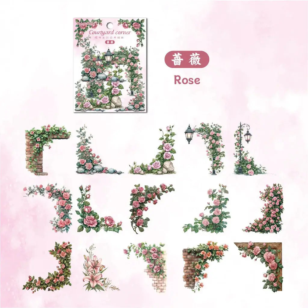 30 Pcs Flowers Corner Stickers PET Sticker Set DIY Diary Decoration Scrapbooking Junk Journal