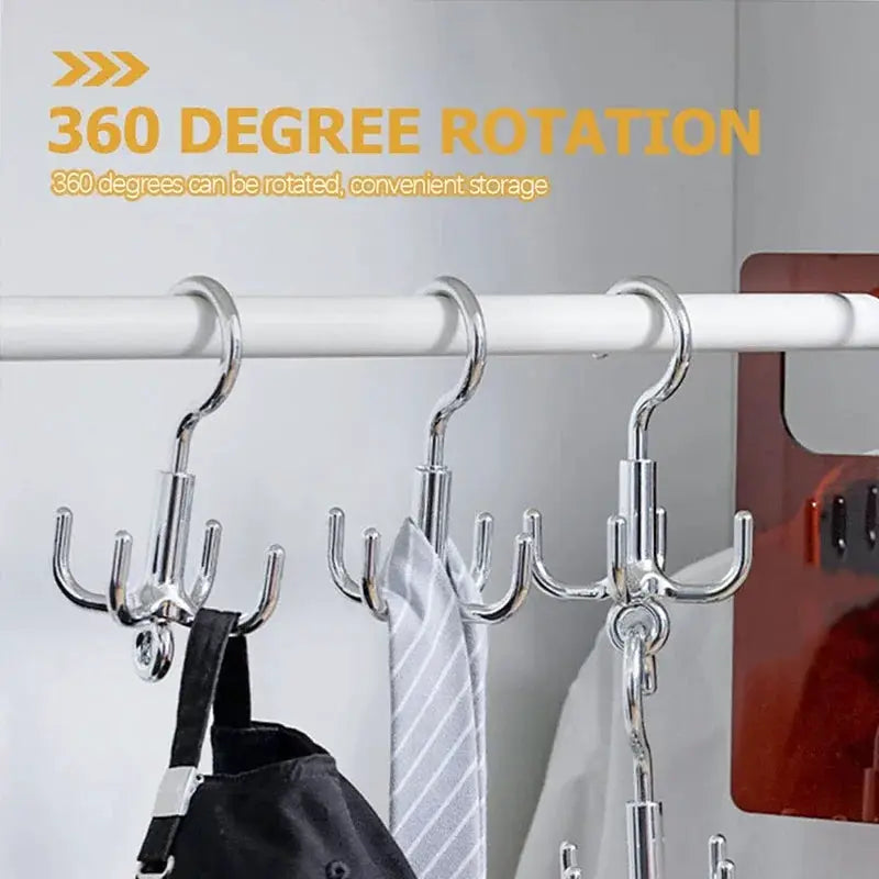 Multifunctional Rotating Clothes Hook Punch Free Installation 4 Claw Coat Hanger For Belts Scarves Ties And Accessories