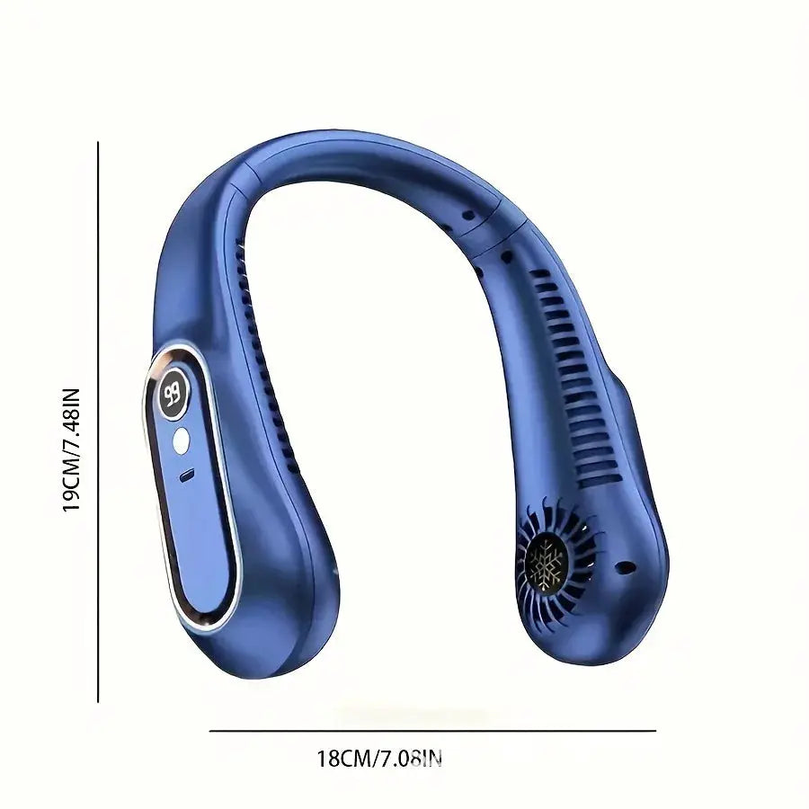 Free Hands No Leaf Neck Hanging Fan Portable Mini Turbine Fan With Digital Display USB Charging For Outdoor Hiking Camping