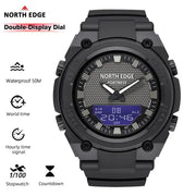 North Edge Fortress 2026 men's digital watch, black dual-display dial, 50m waterproof, world time