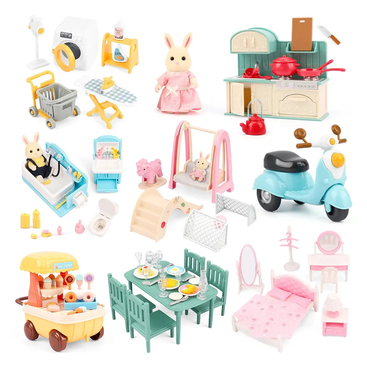 1:12 Scale Miniature Furniture Set Forest Family Kitchen Dining Table Dollhouse Accessories Pretend Play Gift for Girls