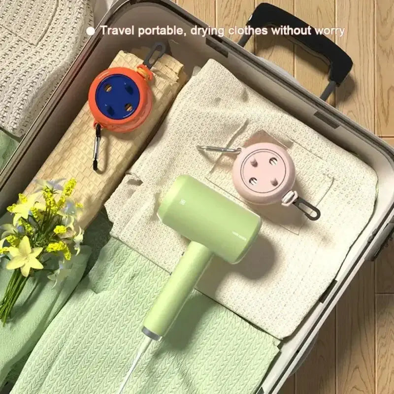 Simples Market retractable 10m clothesline, windproof anti-slip, mint green compact unit in travel suitcase