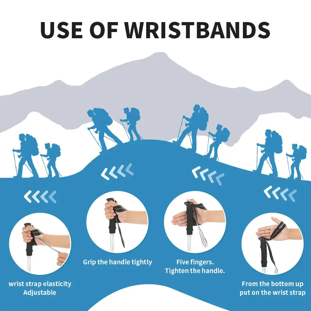 Naturehike ultralight folding trekking pole usage guide with grip steps and wrist strap instruction