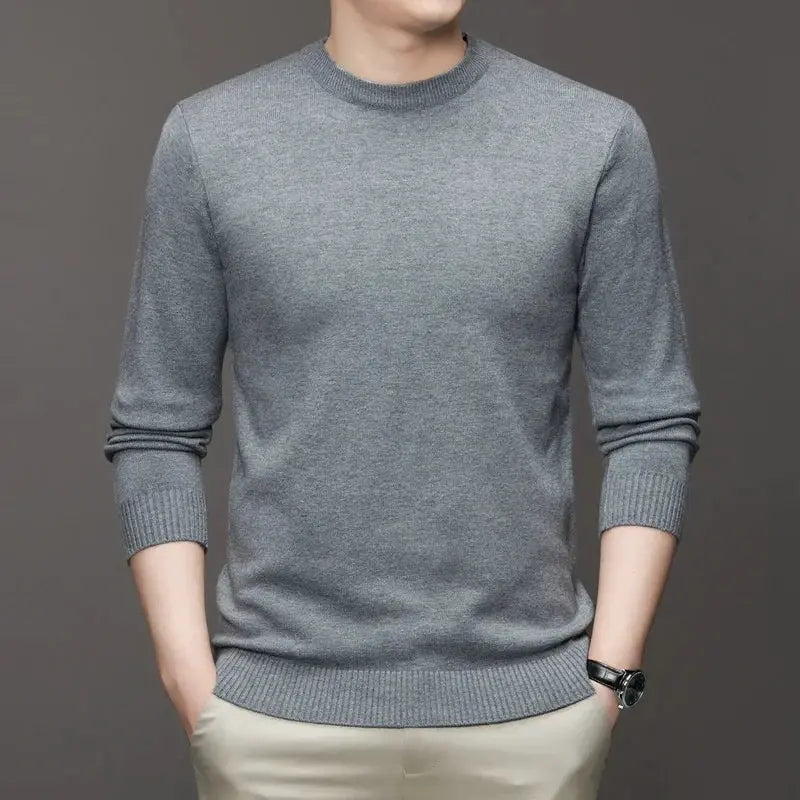Men's grey crewneck knit pullover sweater, Simples Market, long sleeve, lightweight solid color